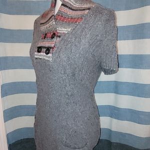 TOMMY HILFIGER Women's Gray Knit Button Shawl Collar Wool Tunic XL w/ Pockets